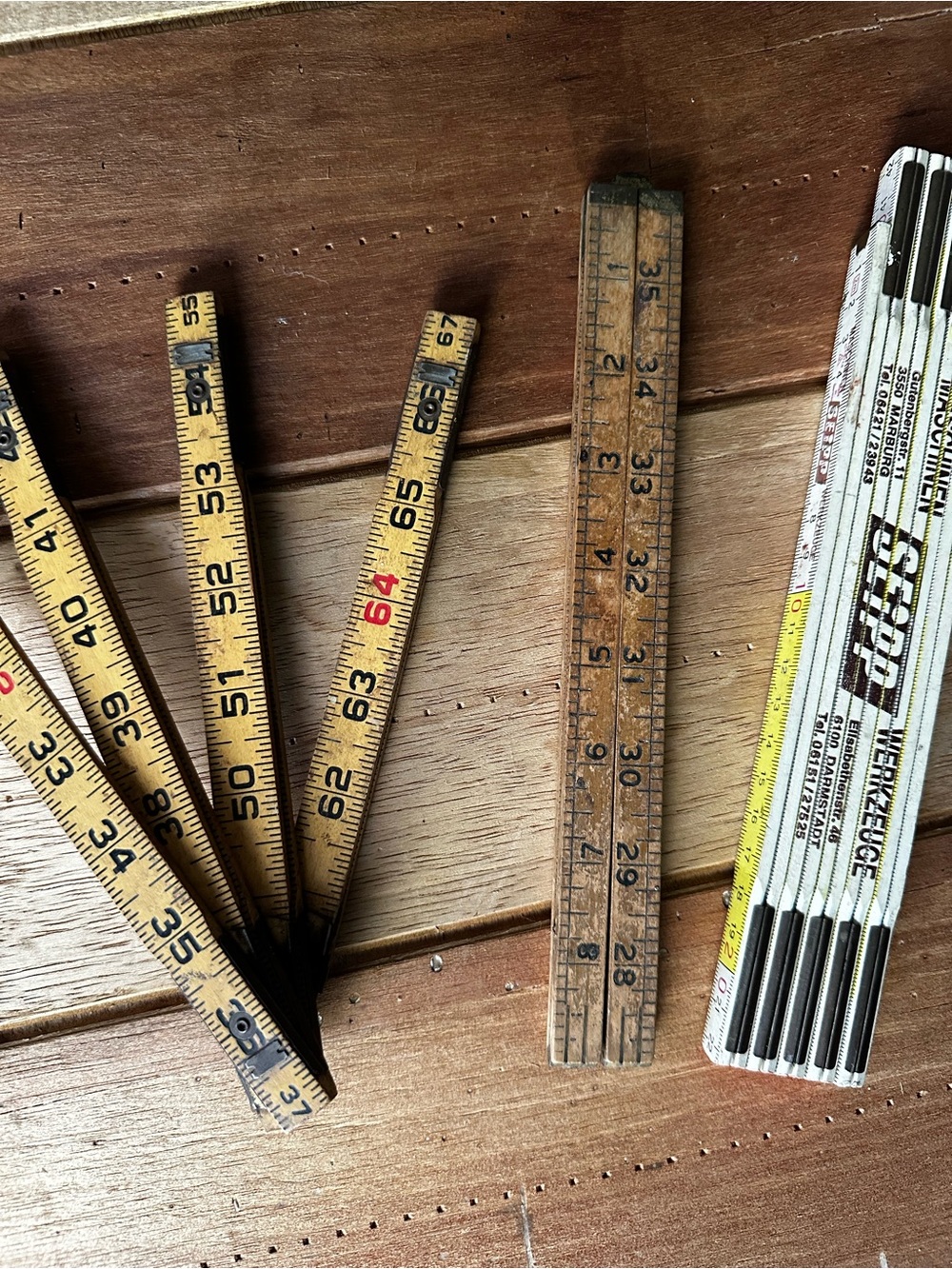 Vintage Wooden German and American Folding Rulers - Yellow and Natural Wood